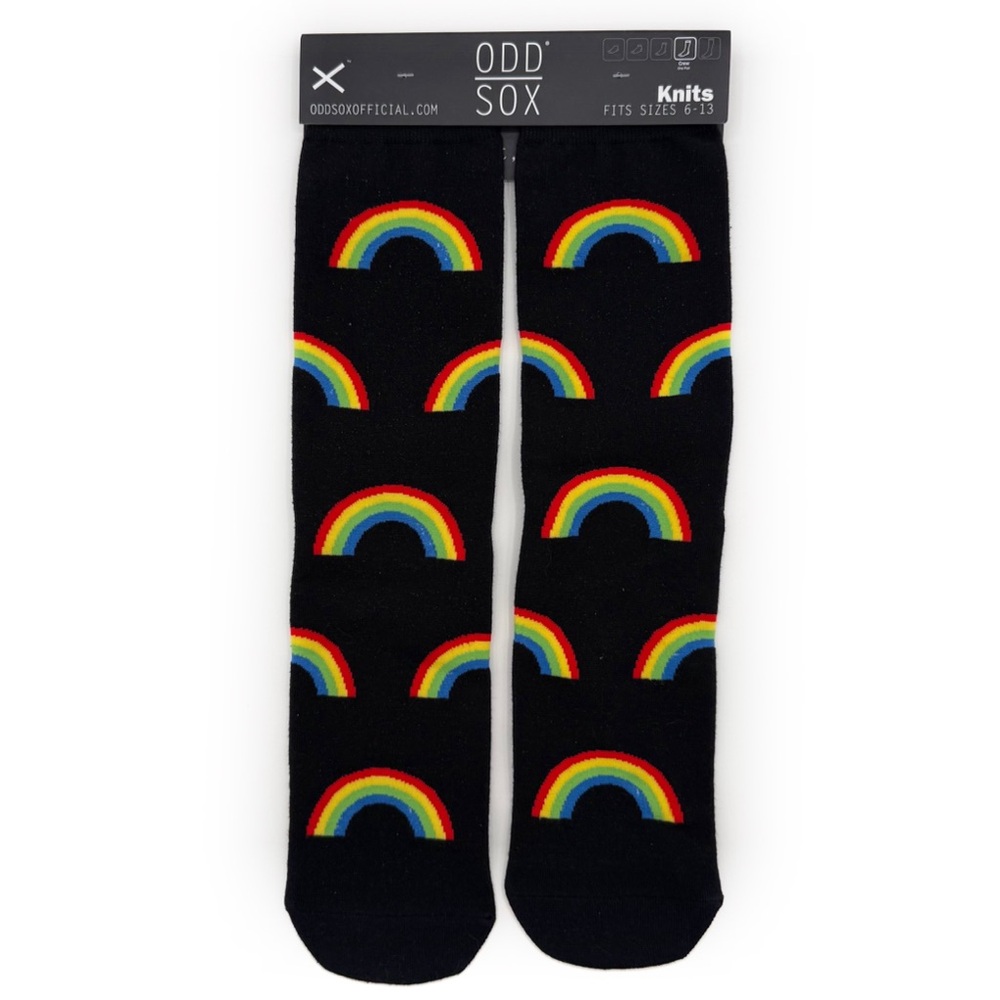Odd Sox Rainbow Crew Socks Mens Womens Fun Cute Gift Black Colorful